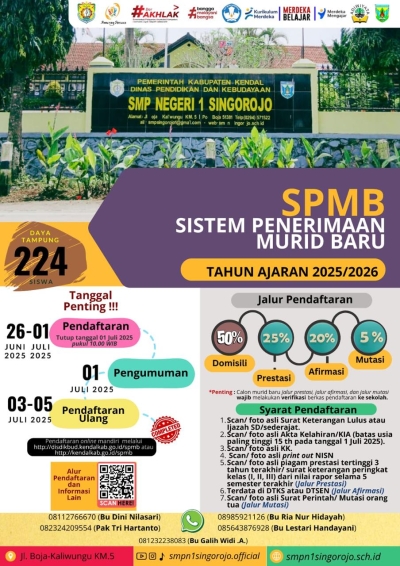 SPMB SMP Negeri 1 Singorojo TP. 2025/2026
